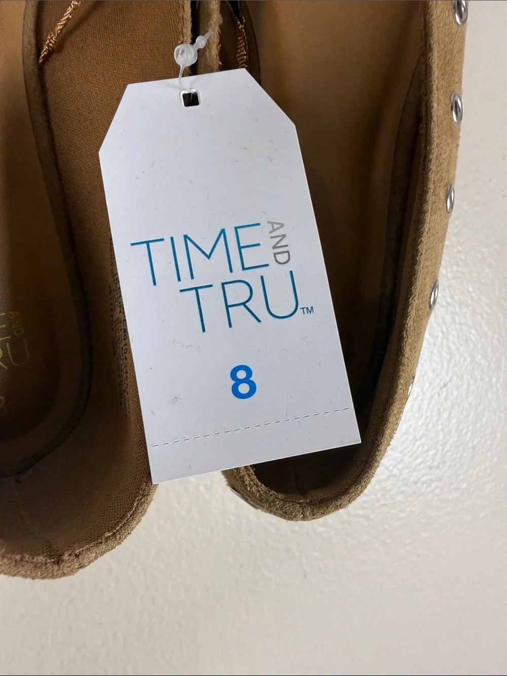 Time and Tru Tan Faux-Suede Lace-Up Eyelet Ballet Flats. NEW Size 8